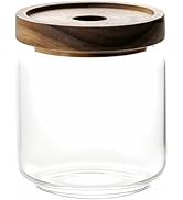 MOLADRI 480ML/16Oz Clear Cute Glass Storage Canister Holder with Stackable Airtight Wood Lid, Mod...