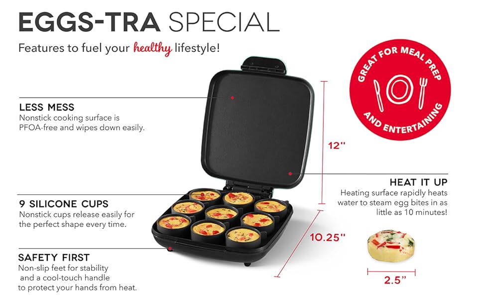 Egg Bite Maker, Breakfast, Egg Cups, Sous Vide, Griddle, 9 Egg Bites