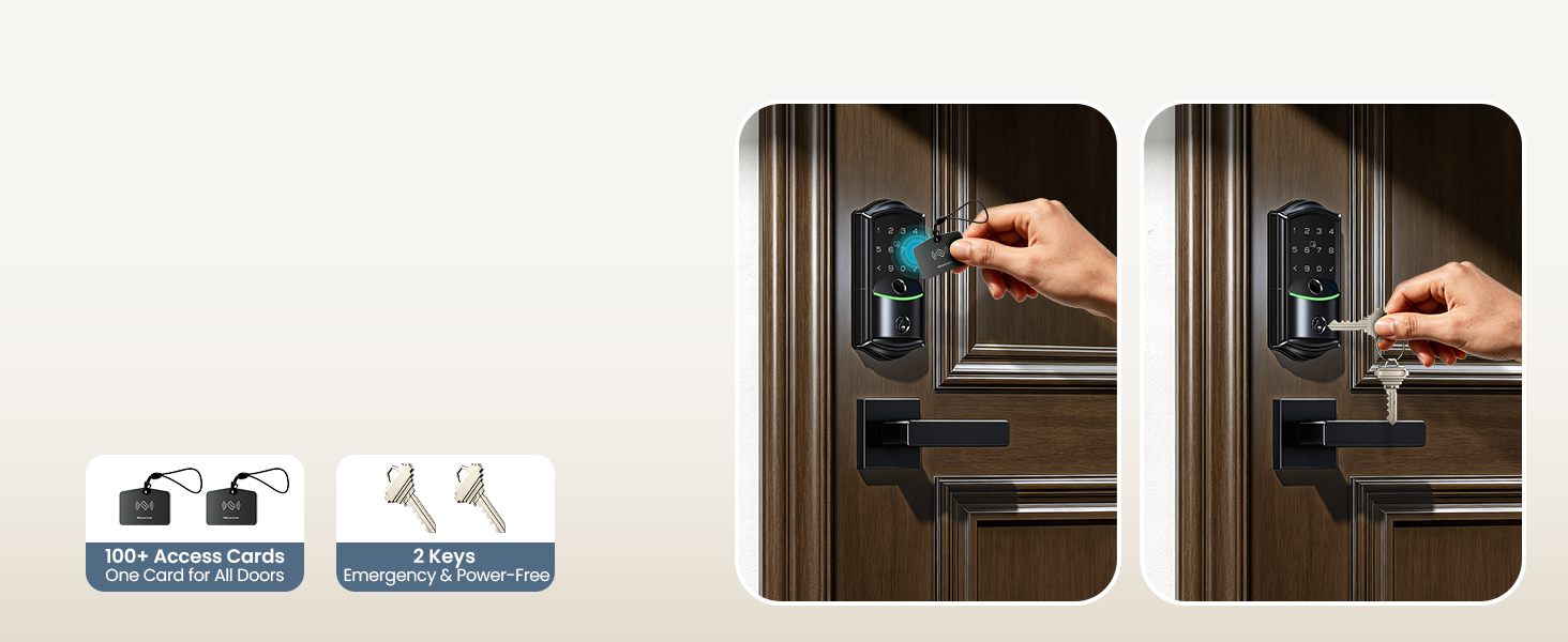 smart lock with 100 access cards 2 Keys For Emergency Power Free
