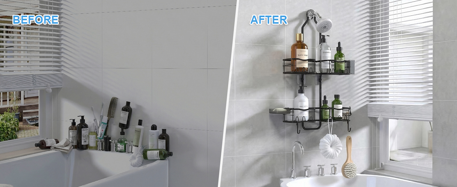 black shower caddy
