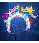 JEAIRTS Light Up Butterfly Headband Sparkly Star Headpiece Led Rave Costume Headwear for Women