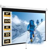 WASJOYE 84'' Projector Screen Manual Pull Down - 16:9 HD Retractable Projection Screen with Auto ...