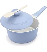 AIKENBBKK Ceramic Saucepan with Lid, 2.5 Quart Small Cooking Pot, Sauce Pan Nonstick with Pour Sp...