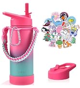 Mininoo Insulated Kids Water Bottle, 16oz Stainless Steel Water Bottle Kids with Paracord Handle ...