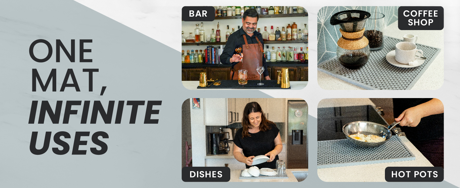 This nearly-indestructible bar mat is durable enough to last a lifetime behind a busy bar coffee