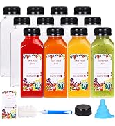 SUPERLELE 12pcs 12oz Plastic Juice Bottles with Black Tamper Evident Caps, Reusable Clear Juice C...