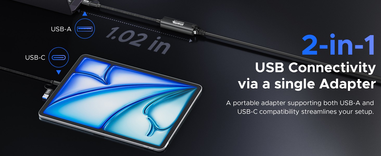 2-in-1 USB Connectivity: Support both USB-A and USB-C compatibility