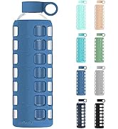 purifyou Premium 40 / 32 / 22 / 12 oz Glass Water Bottles with Times to Drink and Volume, Silicon...