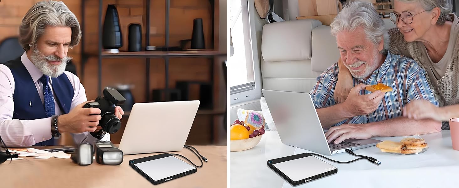 The external CD/DVD drive for desktop is easy to import old photos and music to CDs and watch movie.