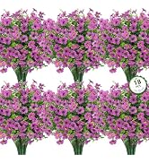 Roberly 18 Bundles Artificial Flowers for Outdoors, UV Resistant Silk Fake Daisy Flowers with Euc...