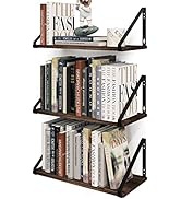 BAMEOS Floating Shelves Rustic Wood Wall Shelf Set of 3, Small Bookshelf for Living Room, Office,...