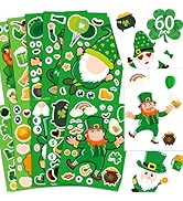 60Sheets St Patricks Day Stickers Crafts for Kids - Make - A - Leprechaun/Gnome Face Shamrock Sti...