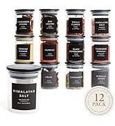 Livabl Black Bamboo Spice Jars with lids and Labels (200ml 12 pack) Glass Storage Jars with Bambo...