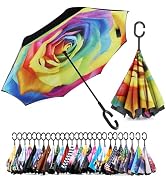 SIEPASA 49/56 Inch Inverted Reverse Upside Down Umbrella, Extra Large Double Canopy Vented Windpr...