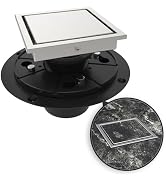 WEBANG 4 Inch Shower Square Drain Brushed Floor Drain with Flange Reversible 2-in-1 Cover Tile In...