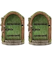 2Pcs Green Fairy Door, Wooden Miniature Fairy Garden Doors Outdoor Mini Fairy Gnome House Accesso...