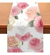 HOMETITUTE Pink Rose Table Runner Floral Decor 13x72 Inch Burlap | Pink Rose Floral Dining Accent...