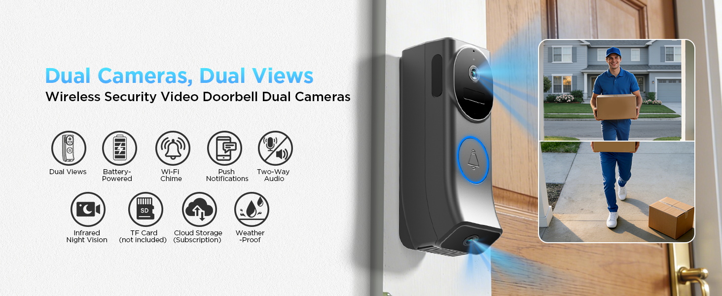 Wireless Security Video Doorbell Dual Cameras