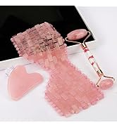 ideayard Rose Quartz Eye Mask & Face Roller and Gua Sha 3-in-1, Real Natural AAA Rose Quartz for ...