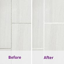Before and after image after using the Rejuvenate TIle and Grout Cleaner