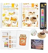 Watercolor Workbooks with Step by Step for Adults Teens - 2 Pack Beginner workbooks with 24 Color...