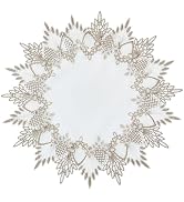 Raedan White Linen Doily 15 inches Round Neutral Earth Tones Beige Lace Coffee Table Topper Dress...