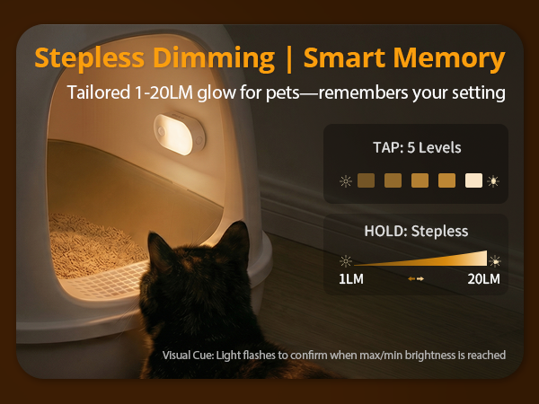 dimmable night light from 1-20lm for pets