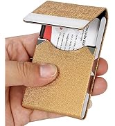 JuneLsy Business Card Holder Case Professional PU Leather Business Card Case Metal Name Card Hold...
