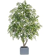 GTIDEA 8ft Artificial Ficus Tree with Square Planter for Indoor Decor | Large Potted Faux Tree, F...
