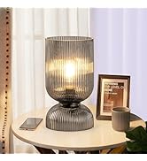 Gmrhndy Modern Table Lamp,Glass Mid Century Lamp with Smoky Gray Glass Shade, Bedside Lamp with O...