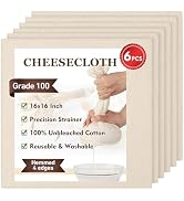 TOPULORS Cheesecloth 6 PCS, Precut 16x16 In, Hemmed 4 Edges, Grade 100 Ultra Fine 100% Unbleached...