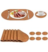 QTRQTR Oval Placemats Set of 6 Washable 12 x 17 Inch Leather Place Mats | Wipeable Placemat And R...