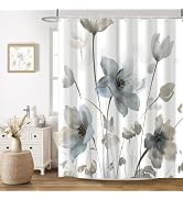 CTOTSYC Blue Grey Boho Floral Shower Curtain for Bathroom with Hooks, 72x72 | Waterproof Fabric, ...