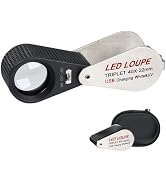 40x Magnification Gem Loupe Triplet Lens, LED & UV Illumination, 22mm, Optic Glass Rechargeable B...
