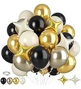 Black Gold Balloons, 50pcs Black White Gold Balloons With Metallic Balloon Sand Cream White 4 Poi...
