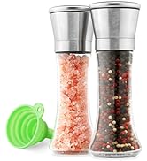 M JINGMEI Premium Stainless Steel Sea Salt and Pepper Grinder Set of 2 - Adjustable Ceramic - Tal...