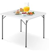 HomGarden 34 inch Fold in Half Square Table, Bi-Folding Picnic Table, Portable Plastic Dining Car...