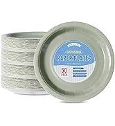 Tyzarglef Disposable Paper Plates Sage Green, 50 Count 9” Dinner Plates Bulk for Party Supplies, ...