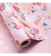 Flyhill Reversible Baby Shower Wrapping Paper Roll -Metallic Foil Colorful Unicorn & Floral with ...