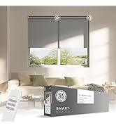GE Smart Shades, Rechargeable Battery Roller Shade with Remote Control, Blackout Grey Fabric, Whi...