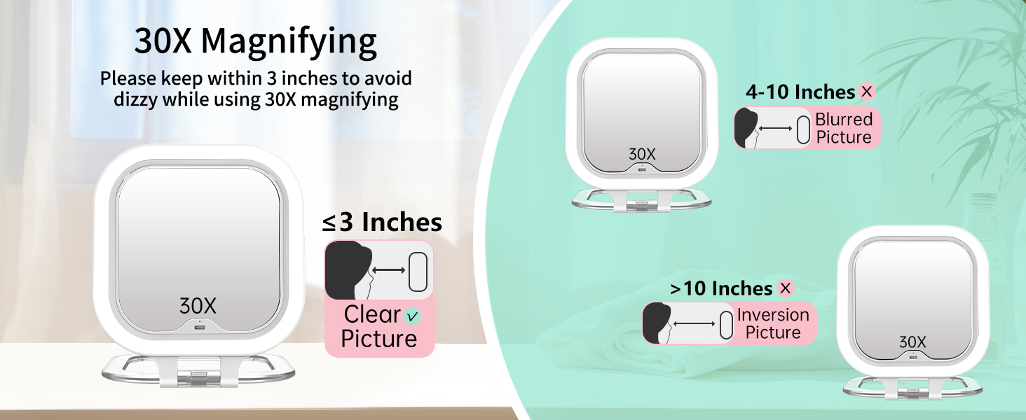magnified travel mirror with light