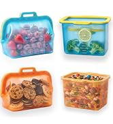 MEVIBOR Auto-Closing Magnetic Seal Silicone Food Storage Bags, 4 Pack 68 oz Reusable Stand-Up Pou...