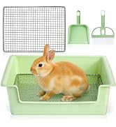 Goaste Rabbit Litter Box with Steel Grids, 15.5" Large Bunny Litter Pan, Low Entry Bunny Potty Tr...