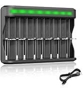 BONAI AA AAA C D SC Battery Charger, USB High-Speed Charging, Independent Slot, 8 Bay House Batte...