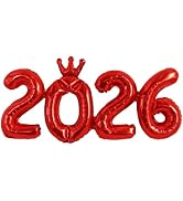 TONIFUL 2026 Red Crown Foil Number Balloons 16 Inch Red Number Banner 2026 Graduation Aluminum Fo...