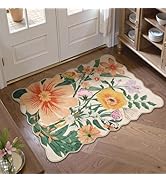 Zealude Floral Beige 2x3 Bathroom Rugs Non Slip Washable Door Mat Indoor Entrance,Boho Flower Sma...