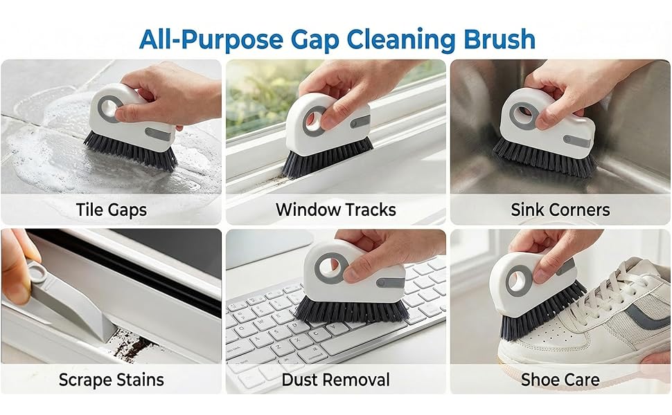 2 in 1 Groove Cleaning Brush, Grout Cleaner Tool & Multifunction Window Track Cleaner