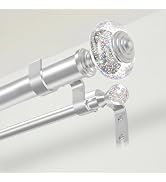 TVWOO Luxury Crystal Double Curtain Rod:Silver Adjustable Heavy Duty Curtain Rods for Windows 36-...