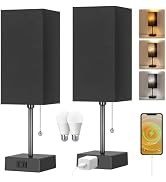 Table Lamp for Bedroom set of 2,3-Color Bedside Lamps with Pull Chain Table Lamps for Nightstand ...