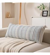 KOOLIFE Boho Long Lumbar Body Decorative Throw Pillow Covers 14x36 Inch Pack of 1 Blue Woven Stri...